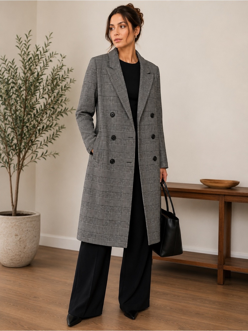Nili Lotan for Target Prince of Wales Plaid Double Breasted Coat XS